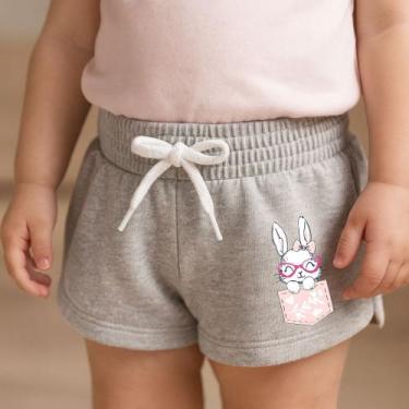 Imagem de Short Moletinho Infantil Estampado Feminino Coelhinho no Bolsinho Pelú