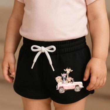 Imagem de Short Moletinho Infantil Estampado Feminino Carro Rosa Safari Casual C