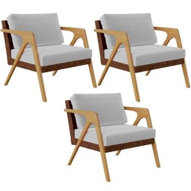 Imagem de Kit 3 Poltronas Pietra L02 material sintético Marrom Linho Cinza - LYA