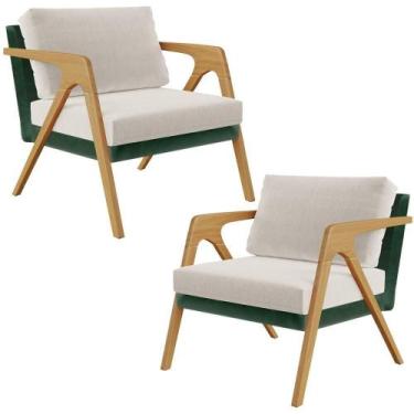 Imagem de Kit 02 Poltronas Sala L02 Facto Verde Musgo Linho Cru - LYAM DECOR