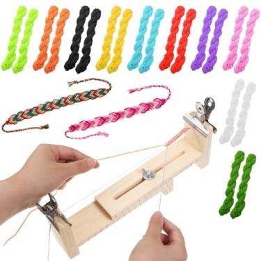 Imagem de Xthrotsenk Kit de fabricação de pulseiras, 1 peça de pulseira de madeira ajustável com escala, 20 rolos de 1,5 mm de espessura, cordão de nylon DIY e 2 grampos, kit de gabarito de pulseiras de madeira