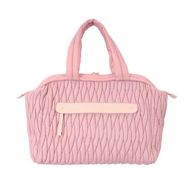 Imagem de Kind Love Bolsa Puffer Feminina Transversal Grande, Matelassê Rosa, Alça Dupla, Alça Transversal Removível, tecido de Poliéster resistente à Água