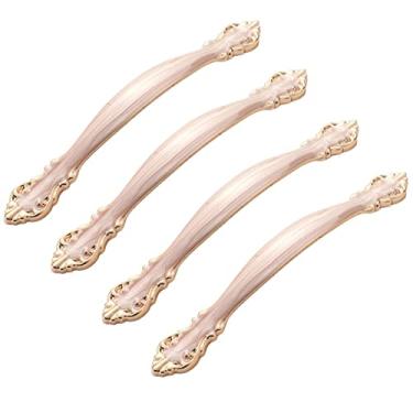 Imagem de Puxador criativo para móveis - Maçaneta de porta de estilo europeu, conjunto de 4 alavancas de armário de liga de alumínio, puxadores simples de móveis para gaveta de armário de sapatos (branco âmbar