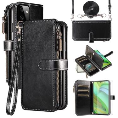 Imagem de Asuwish Capa de celular para Motorola Moto G Power 5G 2023 capa com protetor de tela de vidro temperado e cordão com zíper carteira porta-cartão suporte suporte acessórios para celular GPower G5