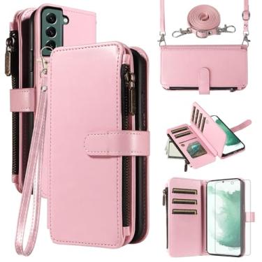 Imagem de Asuwish Capa de telefone para Samsung Galaxy S22 Plus S22+ 5G Capa com protetor de tela de vidro temperado e cordão com zíper carteira porta-cartão suporte suporte acessórios para celular S22+5G