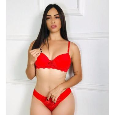 Imagem de Conjunto Lingerie calcinha e sutiã feminino vermelho - Ismeria Lingeri