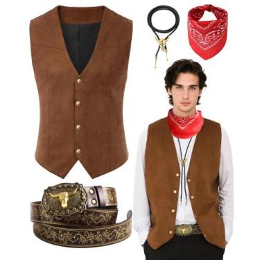 Imagem de Conjunto de fantasias de cowboy PARTTELY, colete de camurça sintética 