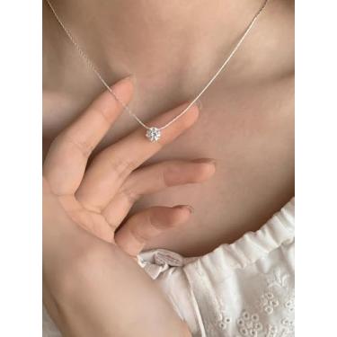 Imagem de Ofertas de liquidação: colar de zircão com mini pingente de diamante redondo feminino leve luxuoso design exclusivo, corrente de clavícula fresca, No size, Metal, Sem Pedra Preciosa