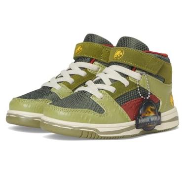 Imagem de PUMA Tênis unissex infantil Rebound Layup Mid Jurassic World Hook and Loop, Verde Moss-Marte Vermelho-Amarelo Sizzle, 11.5 Little Kid