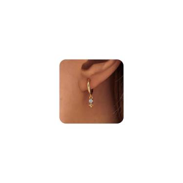 Imagem de GOGOEY Brincos femininos banhados a ouro 14 K, brincos de argola de opala pequena, hipoalergênicos, delicados, zircônia cúbica, presentes para mulheres na moda, Medium, Metal, Zircônia cúbica