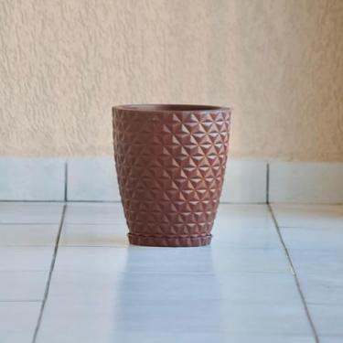 Imagem de Vaso de Plantas Flores Coluna Cone Bojo Diamante 29x26 com Prato em Polietileno Sala Jardim (Marrom)