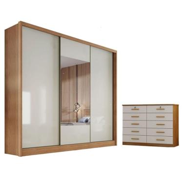 Imagem de Guarda Roupa Casal Medelim Com Espelho E Gaveteiro Milão Com Chave Cumaru 25 Fendi - Novo Horizonte