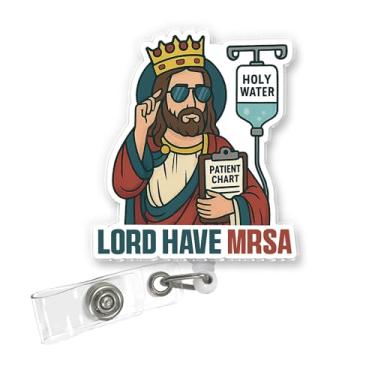 Imagem de ULTRAVUTT Carretel de crachá de enfermeira engraçado, Lord Have MRSA retrátil com clipe jacaré, design bem-humorado para estudantes de enfermagem, médicos, assistentes médicos e funcionários de
