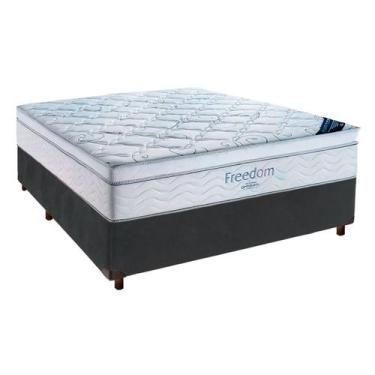 Imagem de Cama Box Cinza + Colchão Casal Freedom Ortobom