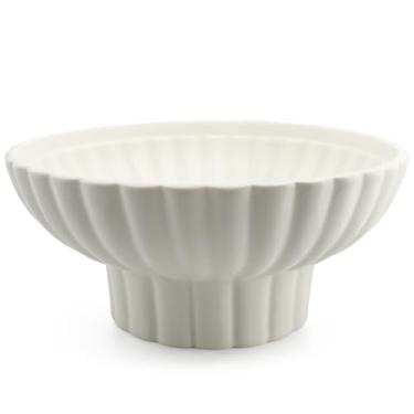 Imagem de Aimtobest Tigela decorativa com pedestal de cerâmica branca feita à mão de 25,4 cm — Tigela grande de frutas caneladas para balcão de cozinha e sala de estar, porta-chaves elegante para entrada, mesa