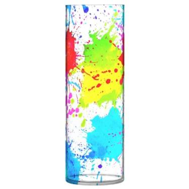 Imagem de JUZIHAI Vaso de flores com estampa de salpicos de aquarela 9,9 cm x 30 cm de cilindro de plástico moderno para decoração de casa de centro de mesa de casamento