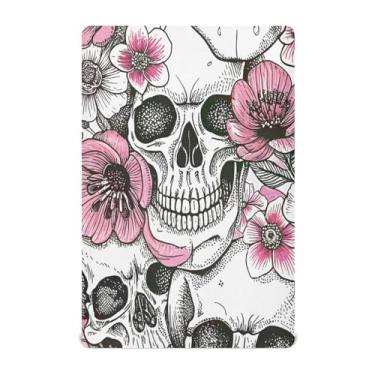 Imagem de JUZIHAI Lençol de berço de Halloween para meninos e meninas, capa de colchão de bebê abstrata de flor de crânio de açúcar macio elástico respirável para berço padrão e cama infantil, 132 x 71 cm