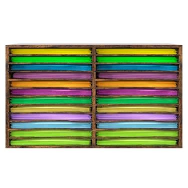 Imagem de EasyPAG Organizador de armazenamento de papel para scrapbook para sala de artesanato, prateleira de mesa de armazenamento de papel 30,5 x 30,5 cm, classificador de arquivos ajustável com 24