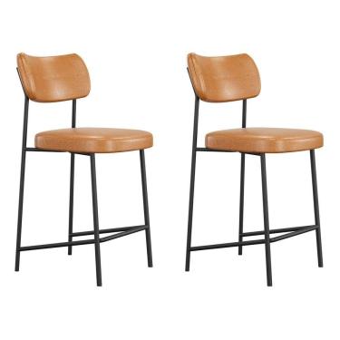 Imagem de Kit 02 Banquetas Médias Para Cozinha Lila Estofada Com Encosto Couríssimo Whisky - Desk Design