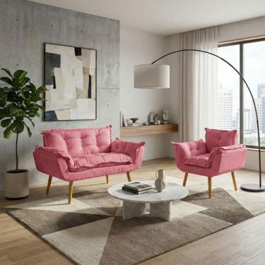 Imagem de Kit Namoradeira e Poltrona Decorativa Para Sala Recepção Manicure Cons