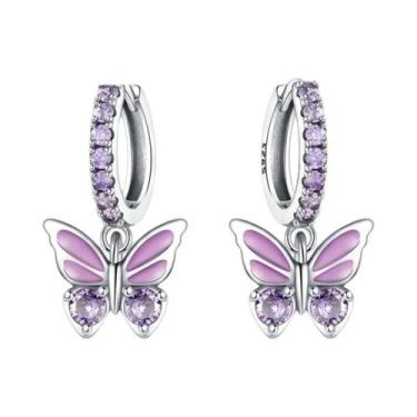 Imagem de Brincos De Argola Astral Em Forma De Borboleta Em Prata Esterlina 925 