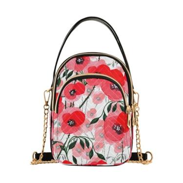 Imagem de Joisal Bolsas transversais para viagens, bolsa de ombro feminina, zíper triplo, bolsas e bolsas femininas, Flor vermelha, 15*21*8cm