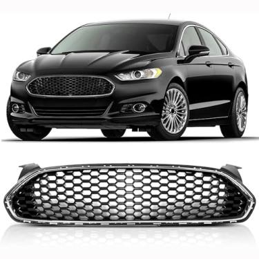 Imagem de Grade decorativa para para-choques de carro, kit de carroceria, grade de corrida, grade de para-choque frontal compatível com Mondeo Fusion 2013-2016 edição dos EUA peça externa (preto prata)