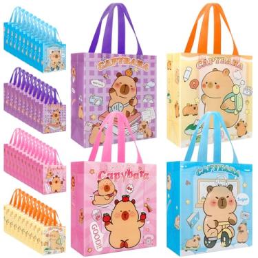 Imagem de Pinsit 40 peças de sacos de lembrancinhas de festa de capivara, sacos de presente de capivara não tecidos, lindos sacos de presente reutilizáveis com alças para meninos meninas aniversário chá de bebê