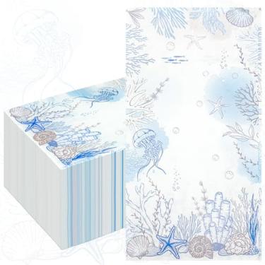 Imagem de 100 guardanapos de oceano, concha coral, verão, oceano, mar, toalhas de mão descartáveis para convidados, guardanapos de papel para cozinha, banheiro, casamentos, festas de verão e decoração de mesa