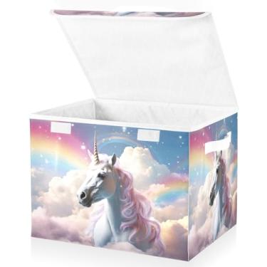 Imagem de Blueangle Cestos de armazenamento Sky Horse com tampas, 42 x 32 x 30 cm, grande cesta organizadora dobrável para decoração de casa e escritório (187)