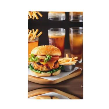 Imagem de XLLingL Chicken Leg Burger Drink Print Waffle Toalhas de cozinha, panos de prato de microfibra, para decoração e limpeza de cozinha - 1 peça