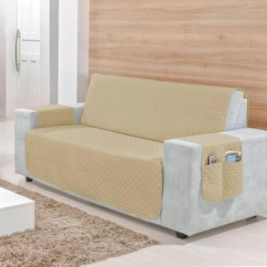 Imagem de Capa Protetora de Sofá Retrátil 2, 3 e 4 Lugares – Matelada, com Porta-Objetos, Conforto e Proteção para Sofás de 1,00 a 2,20m (BEGE,3 Lugares (1,50m))