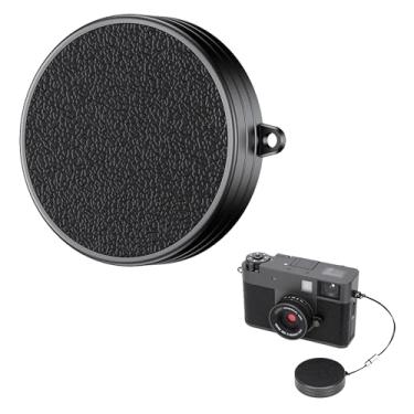 Imagem de JJC Protetor de tampa de lente de alumínio para câmera digital Fuji Fujifilm X Half XHalm, tampa de lente protetora com couro PU, material de EVA macio interior, com cordão antiperda, cor cinza escuro