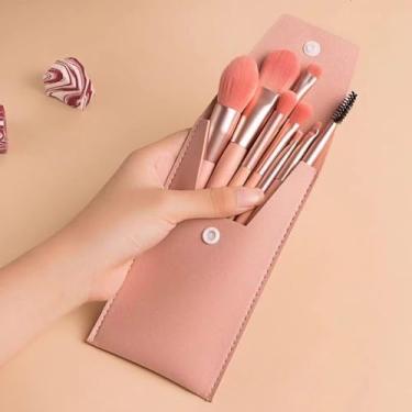 Imagem de Conjunto de 8 pincéis de maquiagem portáteis – Pincéis de maquiagem macios premium para sombra, base, pó, corretivo, lábios, rosa