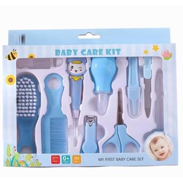 Imagem de Kit Higiene Infantil 10 Peças, Cortador de Unha, Aspirador Nasal, Tesoura, Azul, para Bebês Recém-Nascidos