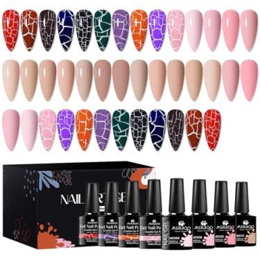 Imagem de MSRUIOO Kit de esmalte de gel com 20 peças, esmalte 3D + esmalte de gel nude, coleção de tons de pele rosa, kit de unhas de gel marrom neutro, faça você mesmo, salão de beleza, presente para casa, 20