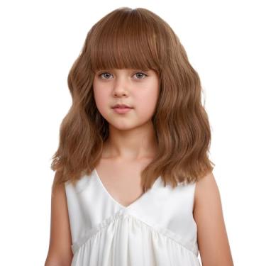 Imagem de DUDUWIG Peruca Auburn para crianças, meninas, curto, laranja, ondulado, encaracolado, peruca infantil ruiva, com franja de ar, cabelo sintético resistente ao calor, inclui touca