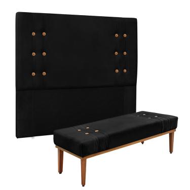 Imagem de Cabeceira Cama Box King 195cm e Recamier Gênova Suede Preto S04 - D'Rossi