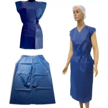 Imagem de Avental Tnt Descartável Sem Manga 30gr Azul Kit C/ 50 Unid