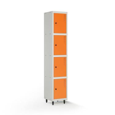 Imagem de Armário Locker Guarda-volume de Aço 4 Portas com Fecho para Cadeado Vestiário Academia Laranja/Cinza