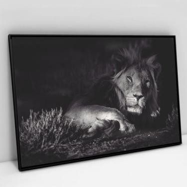 Imagem de Quadro Decorativo Leão Preto e Branco em tela Canvas - TaColado, Moldu
