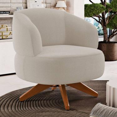 Imagem de Poltrona Decorativa Orgânica Living Have Base Madeira Giratória Bouclê Bege - Abmaza