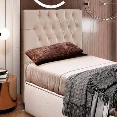 Imagem de Cabeceira Estofada Cama Box Solteiro Diamond 90cm com Frame Suede Bege - Abmaza