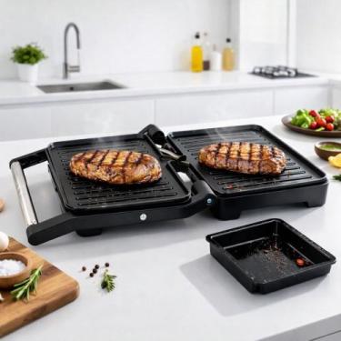 Imagem de Grill Sanduicheira Elétrica 1000W 220V Inox 2 Em 1 Prensa - Startools,