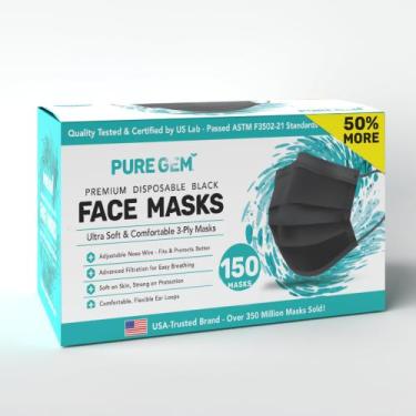 Imagem de Máscara facial Gleeporte preta descartável de 3 camadas, pacote com 15