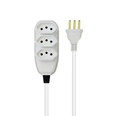 Imagem de Extensão Tripla 5 Metros 3P 10A Uso Doméstico e Escritório Cabo 5M 3 Tomadas Branca Ilumi Materiais Elétricos