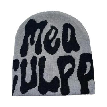 Imagem de Gorro De Inverno Unissex Tricotado Em Cor Sólida Com Letra, Quente E C