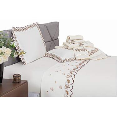 Imagem de Jogo de Lençol Prada Casal 4 Peças Percal 200 Fios 100% Algodão Mellindre Palha Queen Tecido