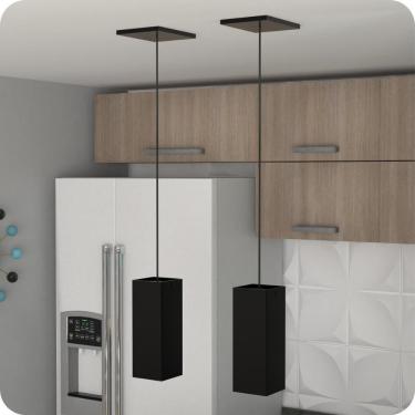 Imagem de 2 Pendente Industrial Preto Quadrado Moderno Luminária ELG