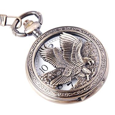 Imagem de ShoppeWatch Relógio de bolso Eagle e corrente de quartzo com movimento de números arábicos, design vintage PW-65